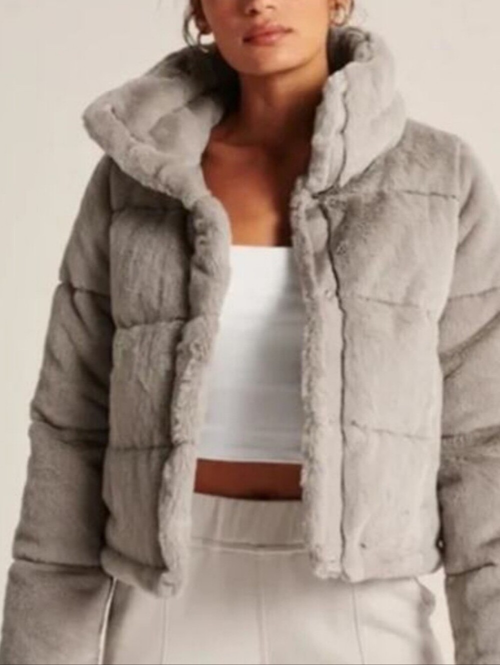 Abercrombie & Fitch Plush Mini PufferJacket - Light Grey/Stone